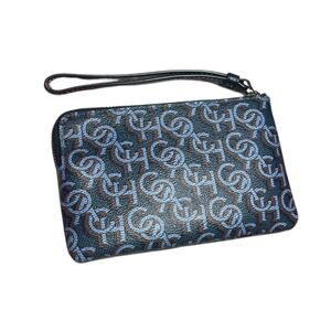 Coach Corner Zip Wristlet Wallet Coin Purse Navy Monogram Classic 6" x 4" – NWT